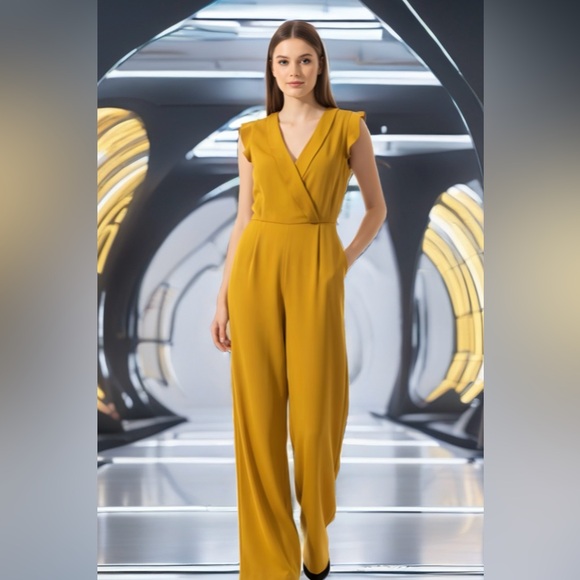 0101 Elegant Mustard Sleeveless Jumpsuit - Picture 2 of 16